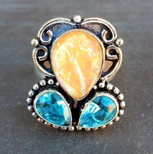 New Triplet Opal & Blue Topaz 925 Silver Ring.
